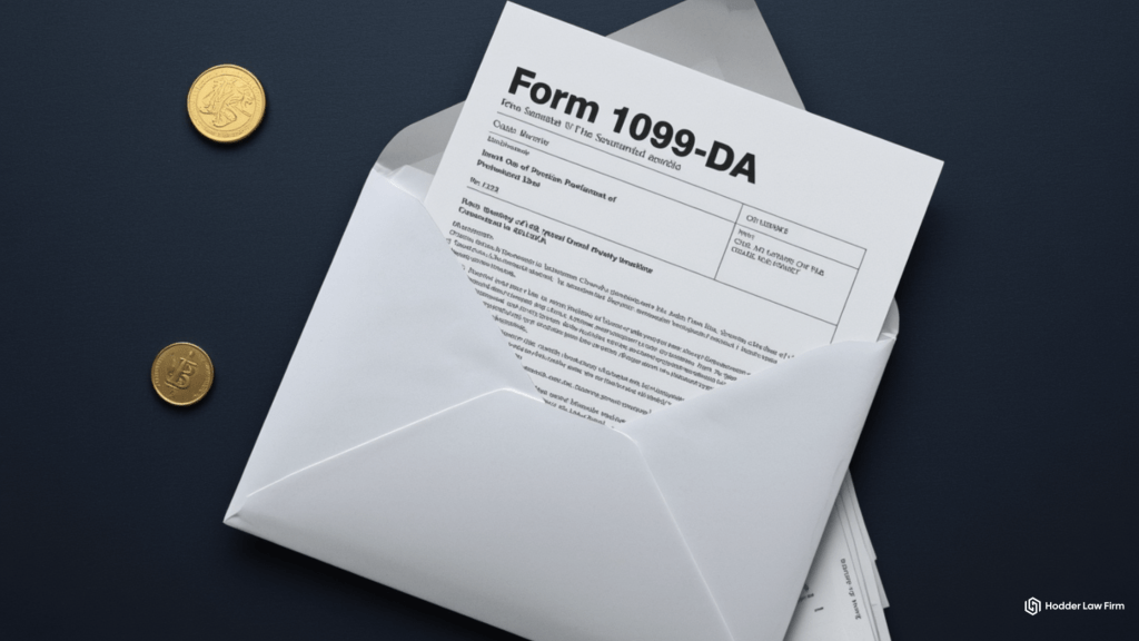 IRS Form 1099-DA envelope and document representing new crypto broker reporting requirements for the 2025 tax year
