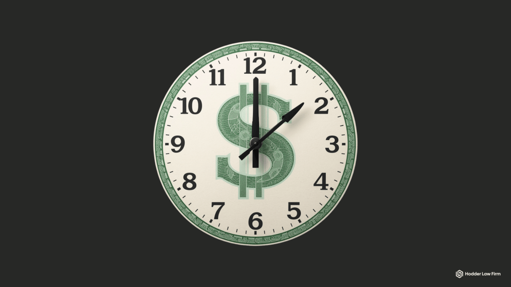 Wall clock with a green dollar sign at its center representing the strict CAFRA deadlines that run against claimants in stablecoin forfeiture cases