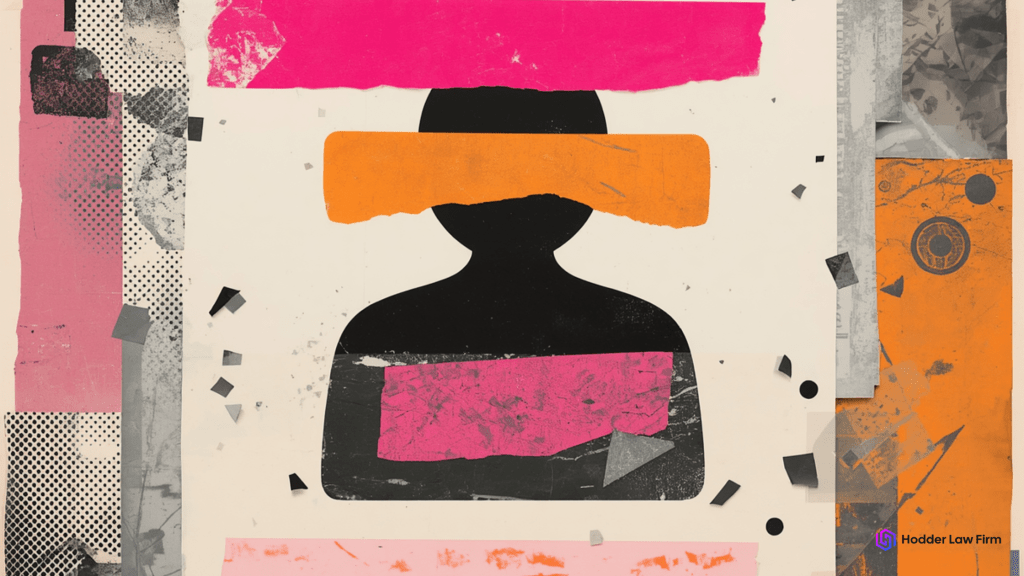 Collage of an anonymous figure with redaction bars across the face, representing the failed anonymity of VPN use and stablecoin transfers in prediction market insider trading cases
