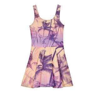 Light Pink & Purple Tropical Cotton Sunset Circuit Dress