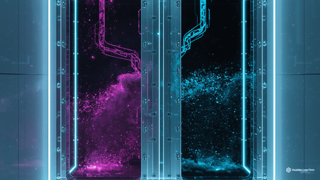 Futuristic data vault illustrating GDPR erasure requests balanced against AML data retention obligations